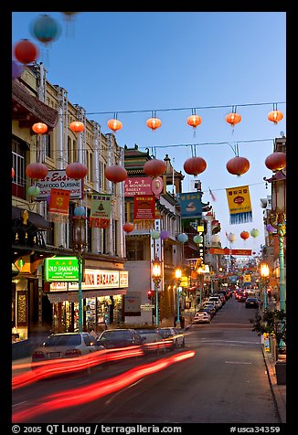 Grant Street at dusk,  Chinatown. San Francisco, California, USA