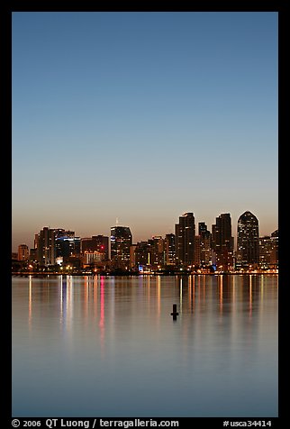 Skyline and reflections at dawn. San Diego, California, USA