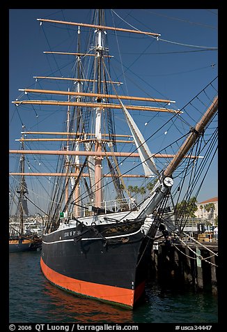 Star of India square-rigged ship, Maritime Museum. San Diego, California, USA (color)