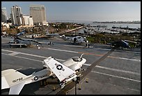 Flight deck and navy aircraft, USS Midway aircraft carrier. San Diego, California, USA (color)