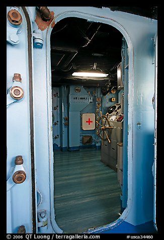 Bridge seen from a door, USS Midway aircraft carrier. San Diego, California, USA (color)