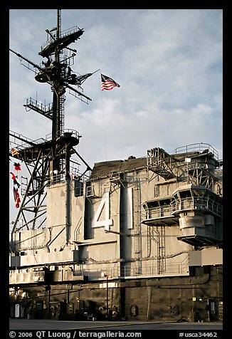 Island superstructure, USS Midway aircraft carrier. San Diego, California, USA (color)