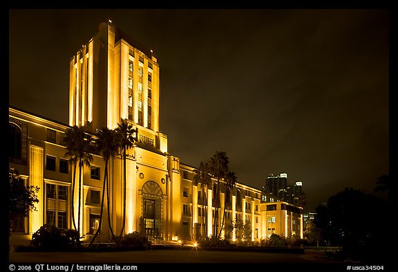 County Administration Center in Art Deco style at night. San Diego, California, USA