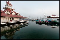 Period and modern boathouses, early morning, Coronado. San Diego, California, USA