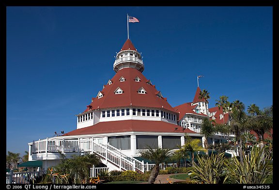Main tower of hotel Del Coronado. San Diego, California, USA (color)