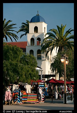 Store and church, Old Town State Historic Park. San Diego, California, USA (color)