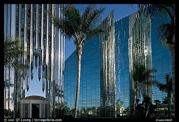 Bell Tower, Crystal Cathedral and reflections. Garden Grove, Orange County, California, USA