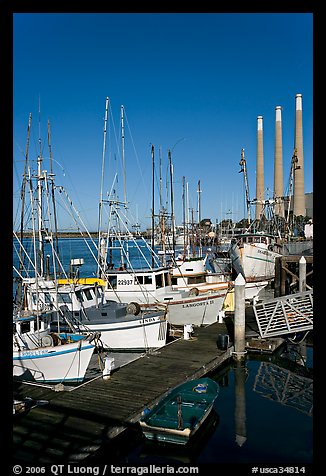 Fishing boats and power plant. Morro Bay, USA (color)