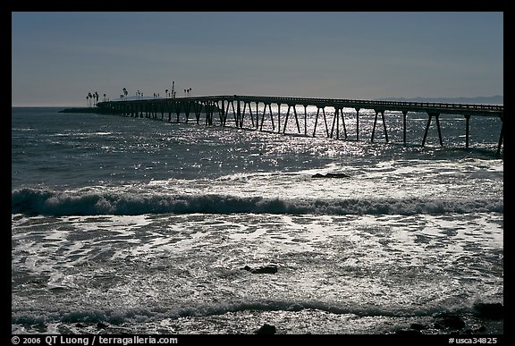 Pier and Rincon island. California, USA (color)