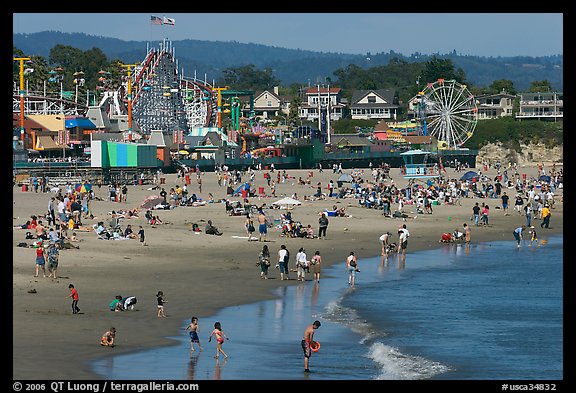 Beach and seaside amusement park on a summer afternoon. Santa Cruz, California, USA