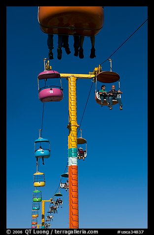 Riding the beach boardwalk aerial gondola. Santa Cruz, California, USA