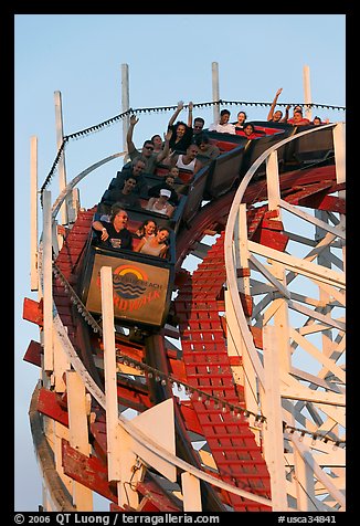 Roller coaster car Beach Boardwalk Santa Cruz California USA color 