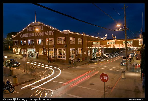 Monterey Canning Company building at night. Monterey, California, USA (color)