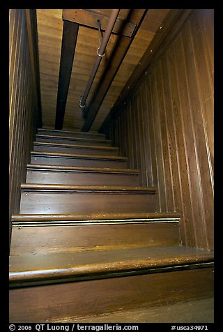 Staircase leading to closed ceiling. Winchester Mystery House, San Jose, California, USA