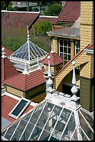 Roofs of some of the 160 rooms. Winchester Mystery House, San Jose, California, USA (color)