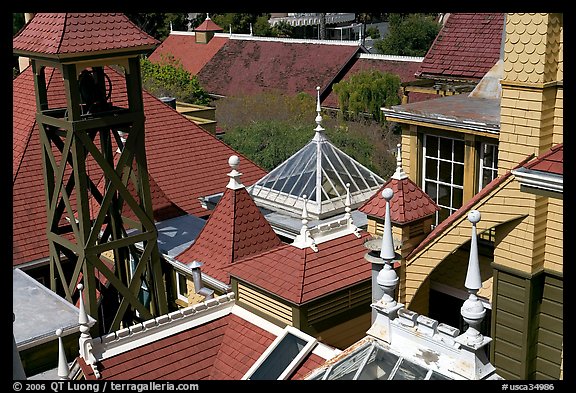Rooftop detail. Winchester Mystery House, San Jose, California, USA
