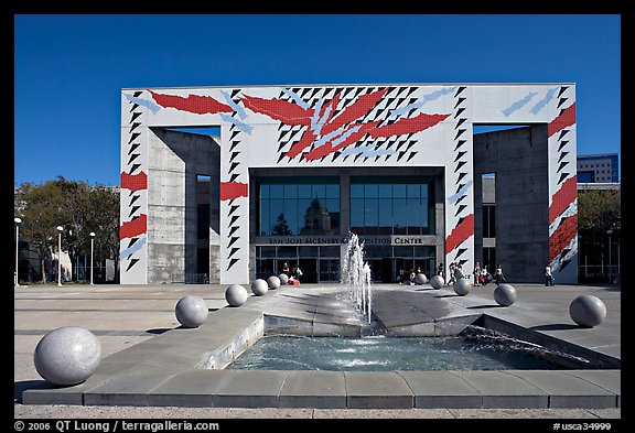 San Jose McEnery convention center with fountain in 2006. San Jose, California, USA