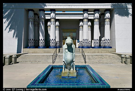 Statue of hippopotamus Taweret and  Rosicrucian Museum. San Jose, California, USA (color)