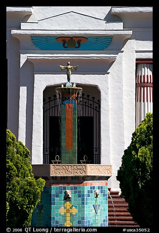 Statue and fountain, Rosicrucian Park. San Jose, California, USA (color)