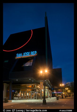 San Jose Rep Theatre at dusk. San Jose, California, USA (color)
