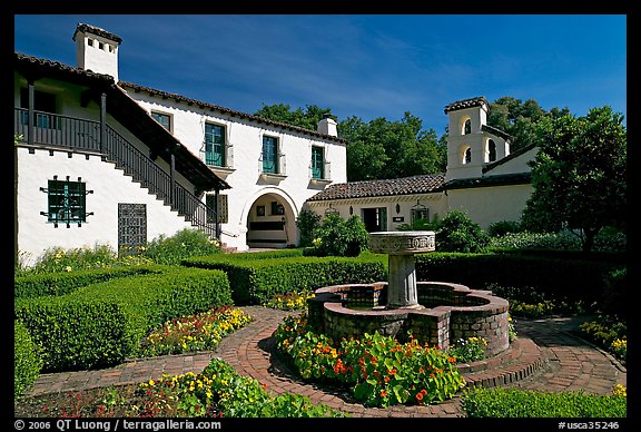 Garden and fountain, Allied Arts Guild. Menlo Park,  California, USA (color)