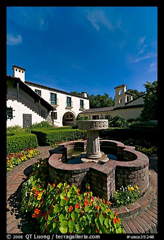 Fountain and garden, Allied Arts Guild. Menlo Park,  California, USA (color)