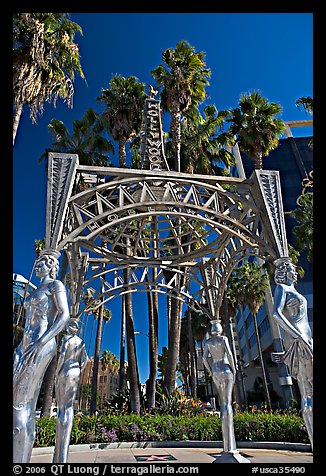 Gazebo with statues of Dorothy Dandridge, Dolores Del Rio, Mae West,  and Anna May Wong. Hollywood, Los Angeles, California, USA (color)