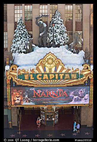 Ornate facade of the El Capitan theatre. Hollywood, Los Angeles, California, USA (color)