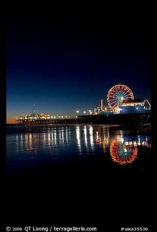 Ferris Wheel and pier at night. Santa Monica, Los Angeles, California, USA