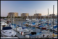 Yachts and appartment buildings at sunrise. Marina Del Rey, Los Angeles, California, USA ( color)