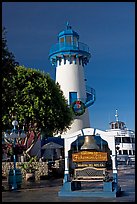 Fishermans village sign and lighthouse. Marina Del Rey, Los Angeles, California, USA ( color)