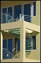Spiral staircase and balconies on beach house. Santa Monica, Los Angeles, California, USA (color)