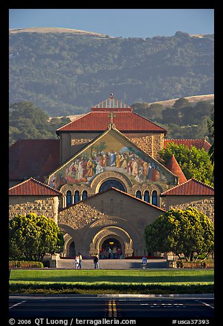 Memorial Church and foothills, late afternoon. Stanford University, California, USA