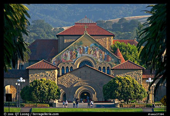 Memorial Church and main Quad, late afternoon. Stanford University, California, USA (color)