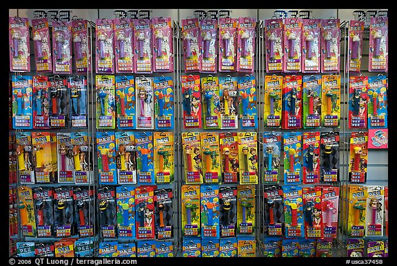 Pez dispensers and candy for sale, Pez museum. Burlingame,  California, USA