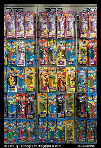 Pez candy and dispensers for sale, Museum of Pez memorabilia. Burlingame,  California, USA (color)