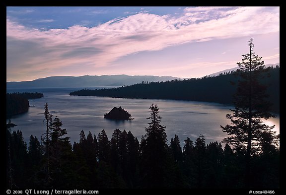 Emerald Bay, Fannette Island, and Lake Tahoe, morning, California. USA (color)