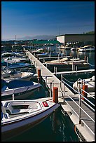 Small boats and dock, Sunnyside marina, Lake Tahoe, California. USA