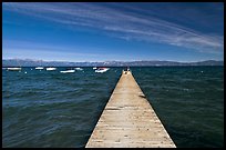 Dock, small boats, and blue waters and mountains, Lake Tahoe, California. USA (color)