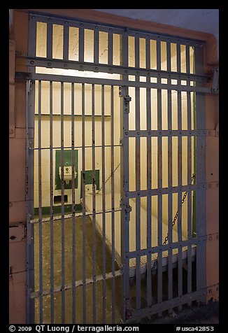 Cell in main block,  inside Alcatraz Penitentiary. San Francisco, California, USA (color)