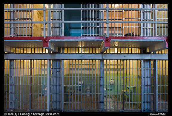 Prison cells, Alcatraz Penitentiary interior. San Francisco, California, USA (color)