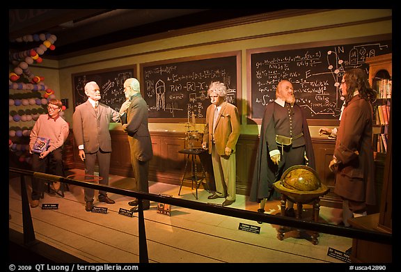 Wax figures of scientists with one outlier, Madame Tussauds. San Francisco, California, USA (color)