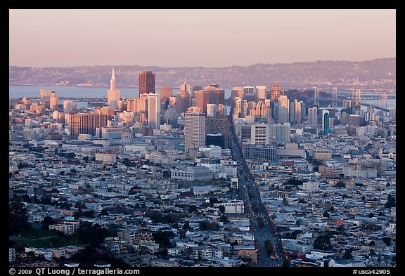 San Francisco cityscape with last sunlight from Twin Peaks. San Francisco, California, USA