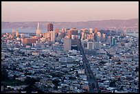 San Francisco cityscape with last sunlight from Twin Peaks. San Francisco, California, USA