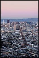 San Francisco skyline view from Twin Peaks at dusk. San Francisco, California, USA