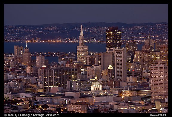 San Francisco downtown skyline at night. San Francisco, California, USA (color)