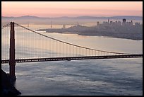 Golden Gate Bridge, San Francisco, and Bay Bridge at dawn. San Francisco, California, USA