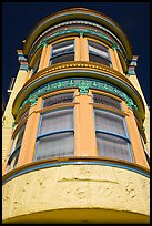 Brightly painted yellow tower of Victorian house, Haight-Ashbury District. San Francisco, California, USA (color)