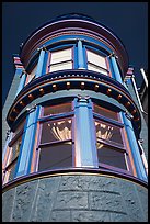 Brightly painted blue tower of Victorian house, Haight-Ashbury District. San Francisco, California, USA