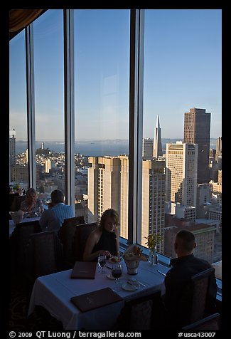 Rooftoop restaurant dining with a view. San Francisco, California, USA (color)